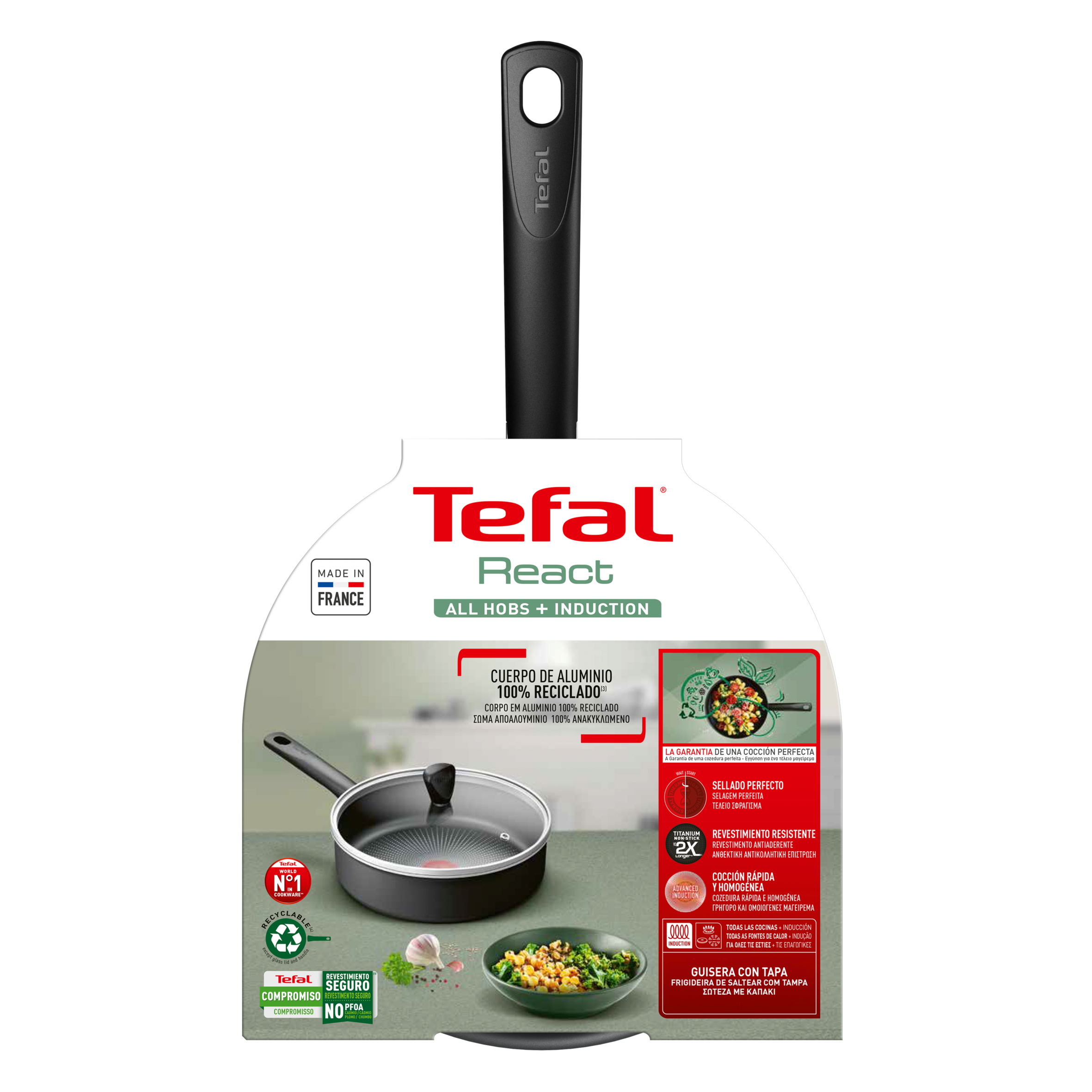 Tefal React Induction Non-Stick Sautepan + Lid 24cm