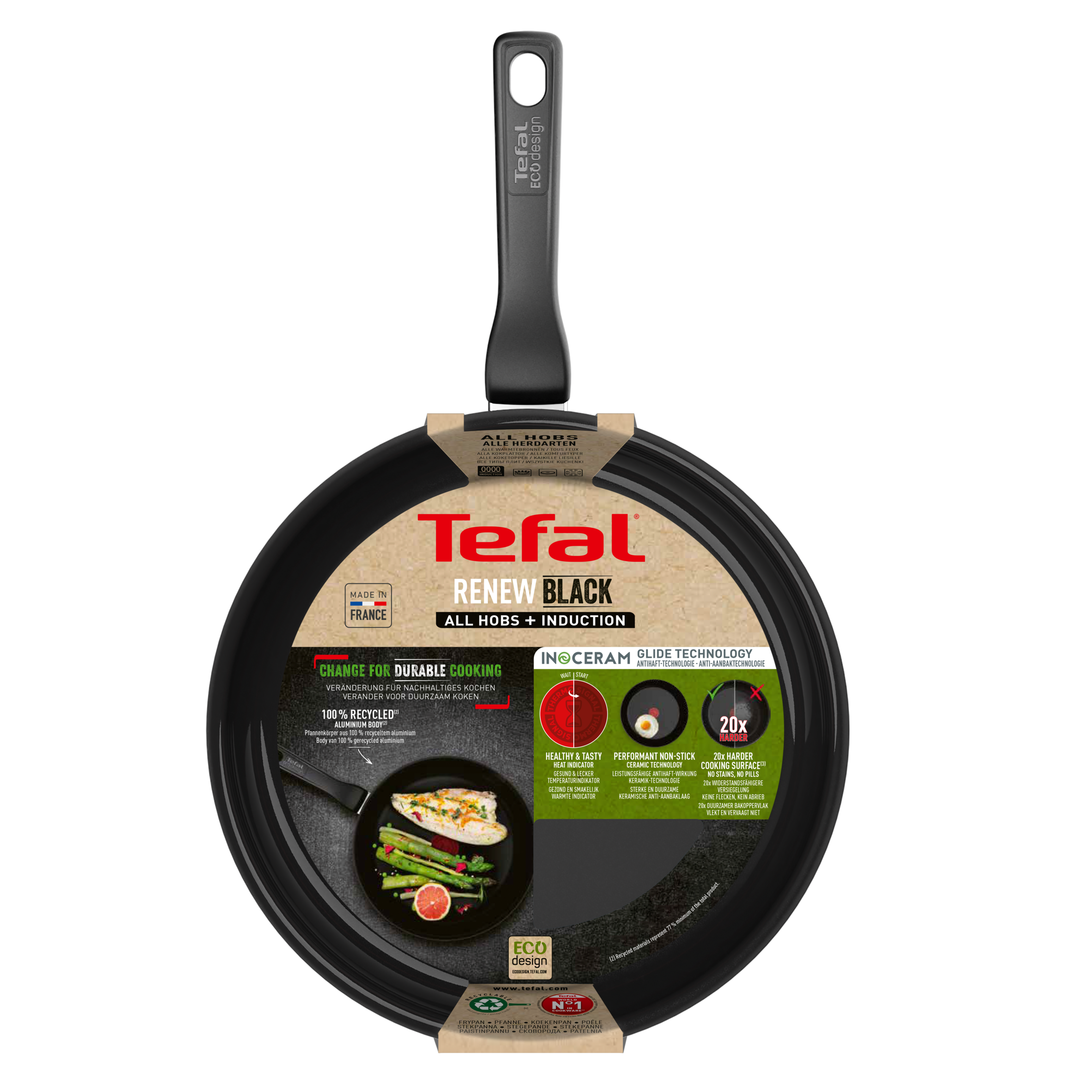 Tefal Renew Black Frypan 24cm - C4320423 - Ceramic Non-Stick Coating