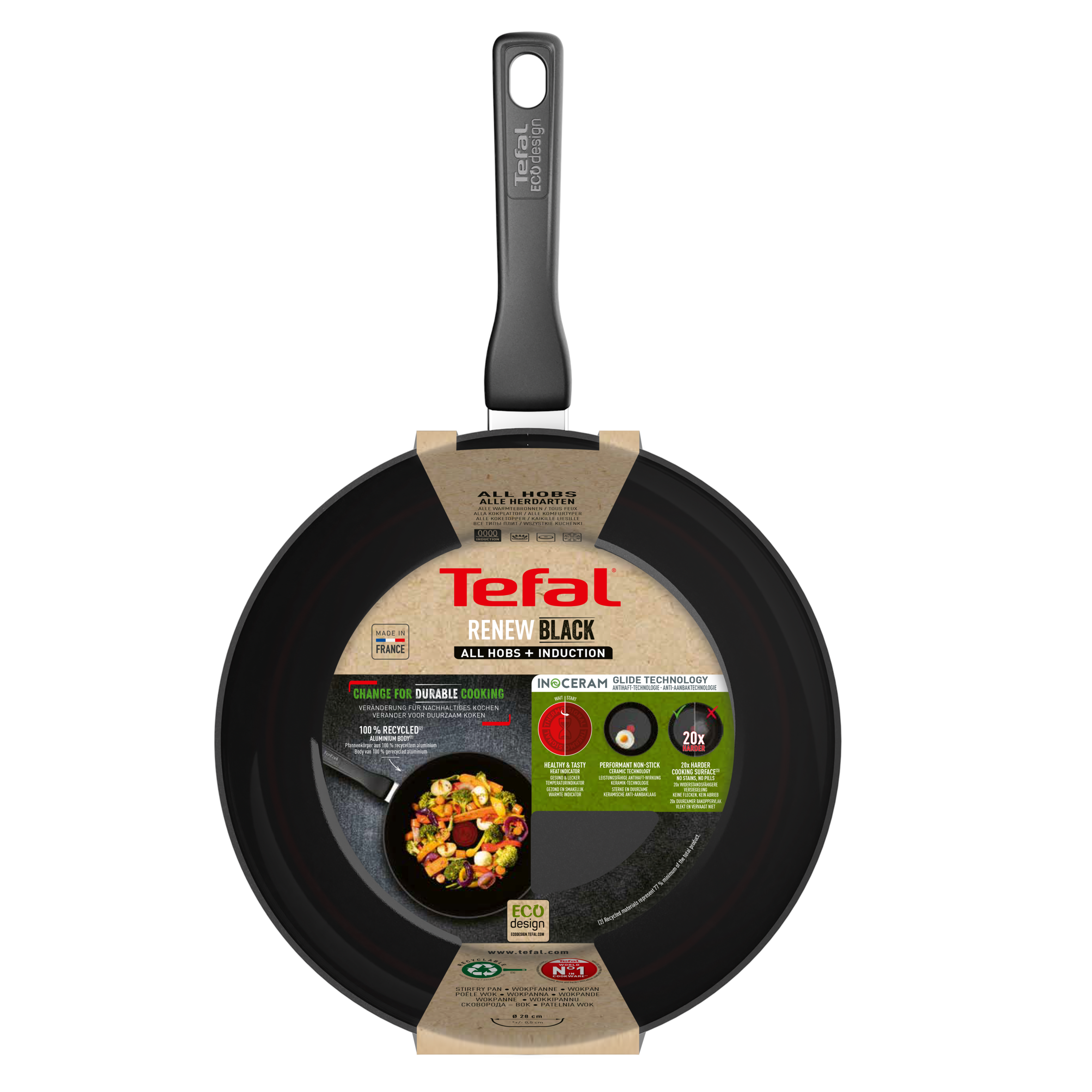 Tefal Renew Black Wok 28cm - C4321923 - Ceramic Non-Stick Coating