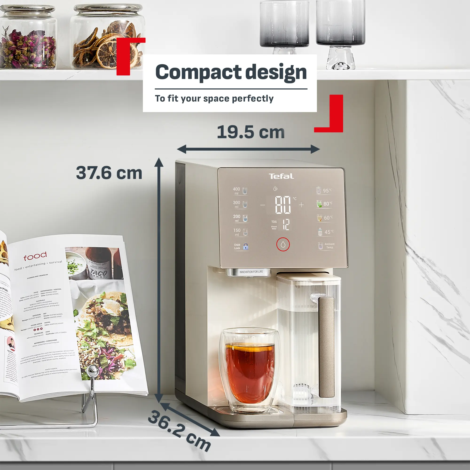 Tefal Pure Water Reverse Osmosis Compact Ambient & Hot Water Purifier Station BR453A with compact design to fit your space