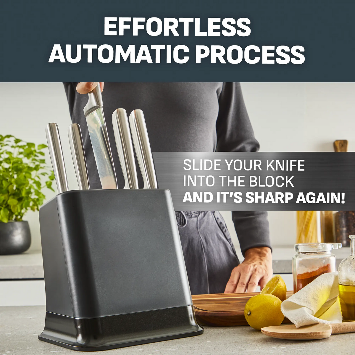 Tefal Eversharp Pro Stainless Steel Knife Block 6pc Set + Block with Integrated Sharpener for effortless automatic sharpening process