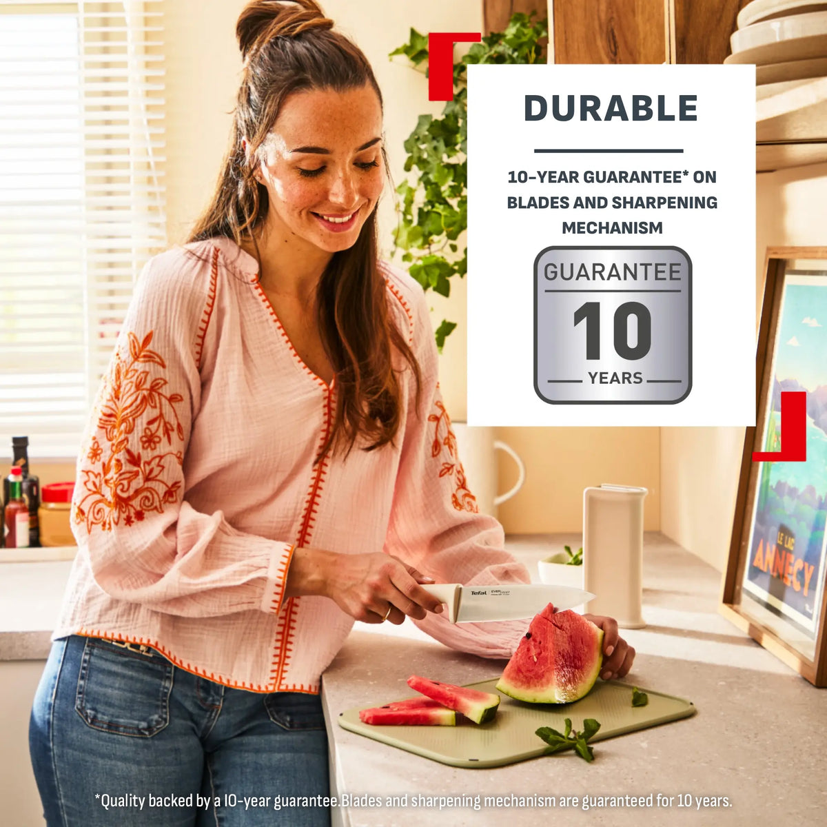 Tefal Eversharp Daily Rise Beige Chef's Knife 16.5cm + Block with Integrated Sharpener