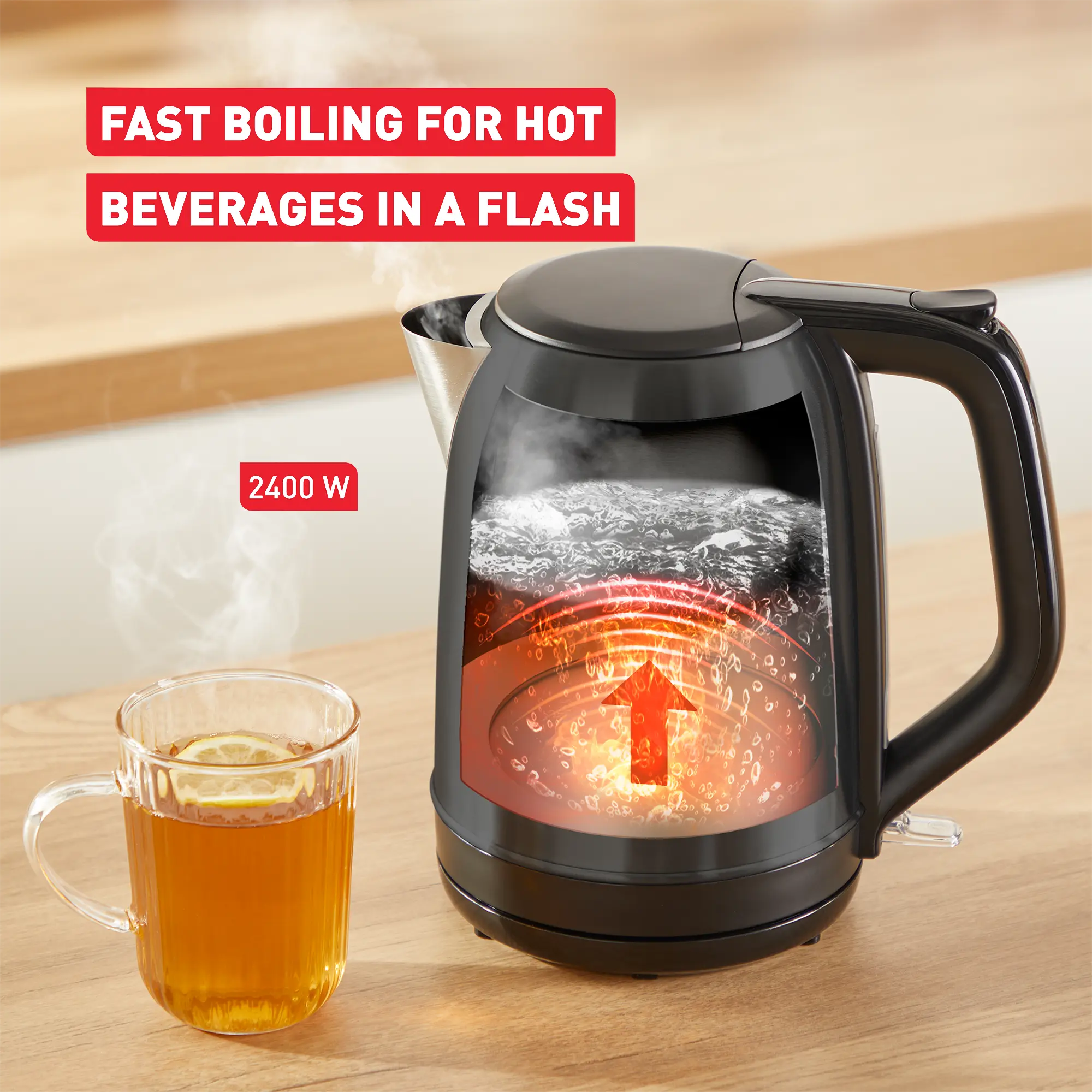 Tefal Subito Black Stainless Steel Toaster & Kettle Breakfast Set 2400W fast boil