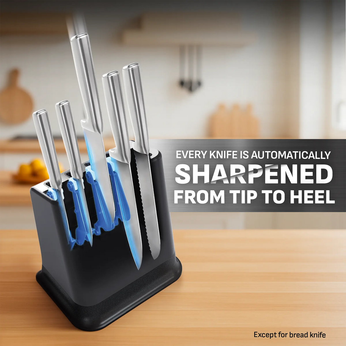 Tefal Eversharp Pro Stainless Steel Knife Block 6pc Set + Block with Integrated Sharpener - every knife is sharpened from tip to heel