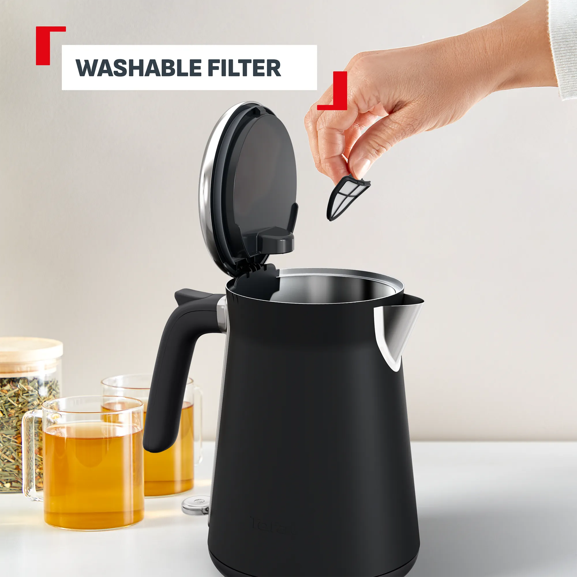 Tefal Kettle Collection Black KI6668 with removable and washable filter