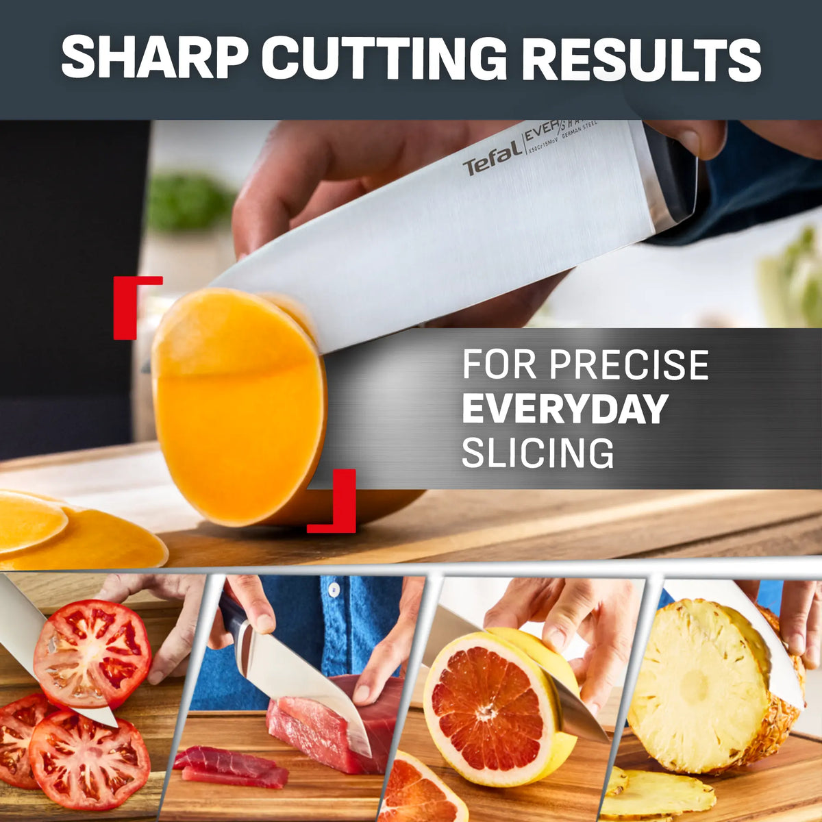 Tefal Eversharp Pro Knife Block 5pc Set + Block with Integrated Sharpener for precise everyday slicing