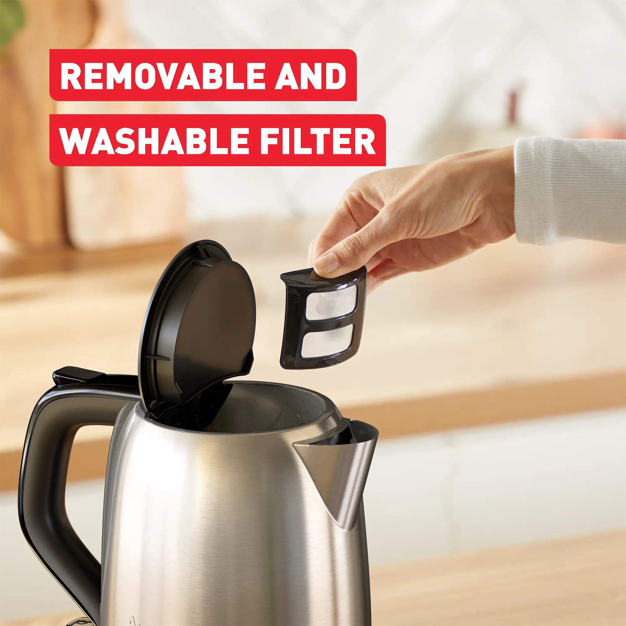 Tefal Subito Stainless Steel Toaster & Kettle Breakfast Set TT5SAD with removable and washable filter