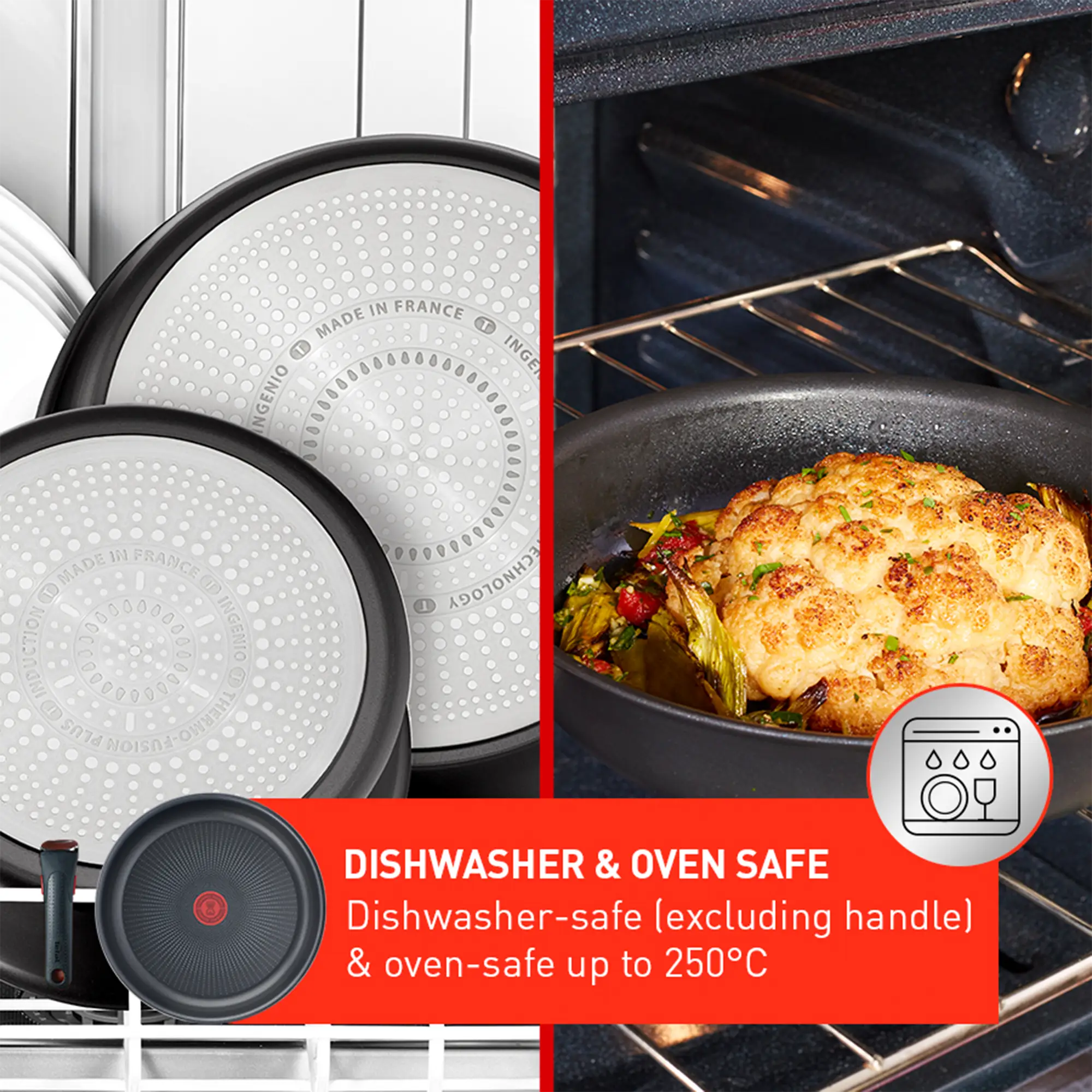 Tefal Ingenio Unlimited Induction Non-Stick Set dishwasher and oven safe up to 250 degrees celcius