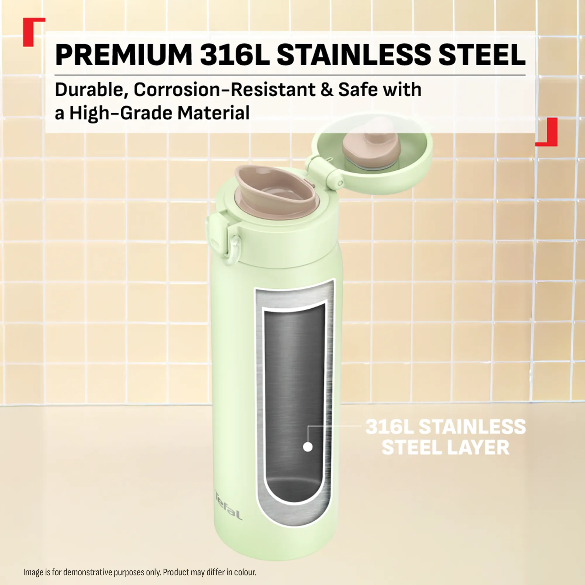 Tefal Easy to Go Stainless Steel Drink Bottle 500ml in White