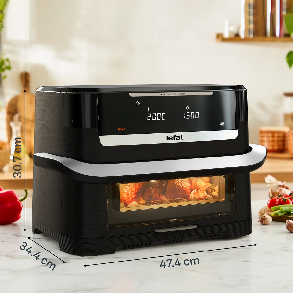 Tefal Ever Fry Infra Heat Flex 9L Detachable Front Air Fryer EY9278 Dimensions