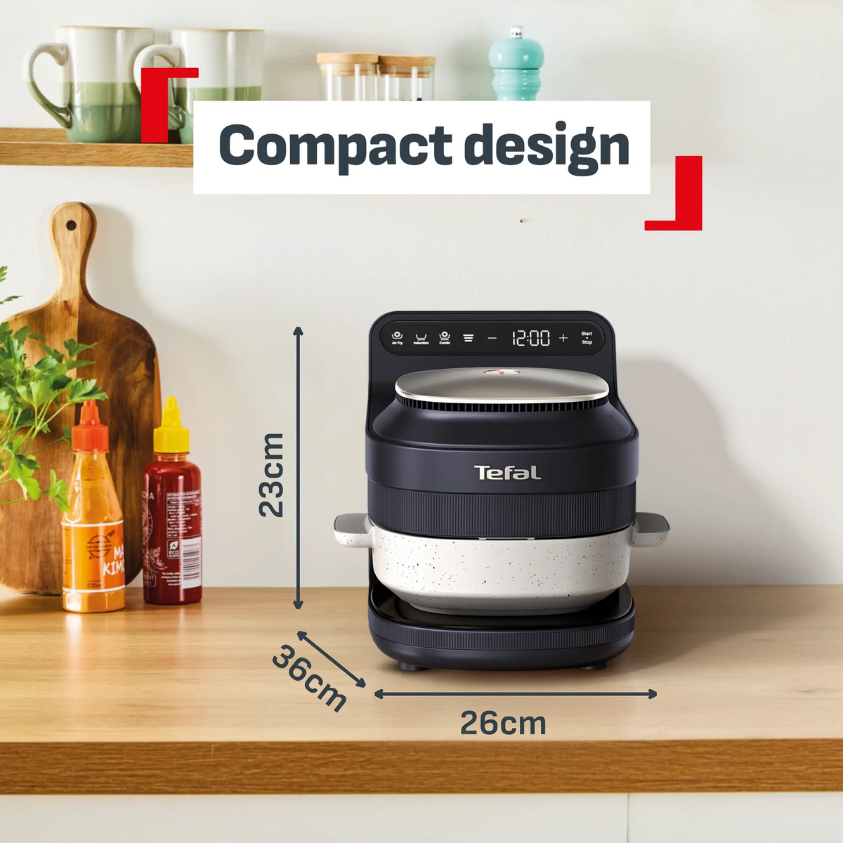 Tefal YumMeal Multicooker Air Fryer Black Knight FB3518 dimensions