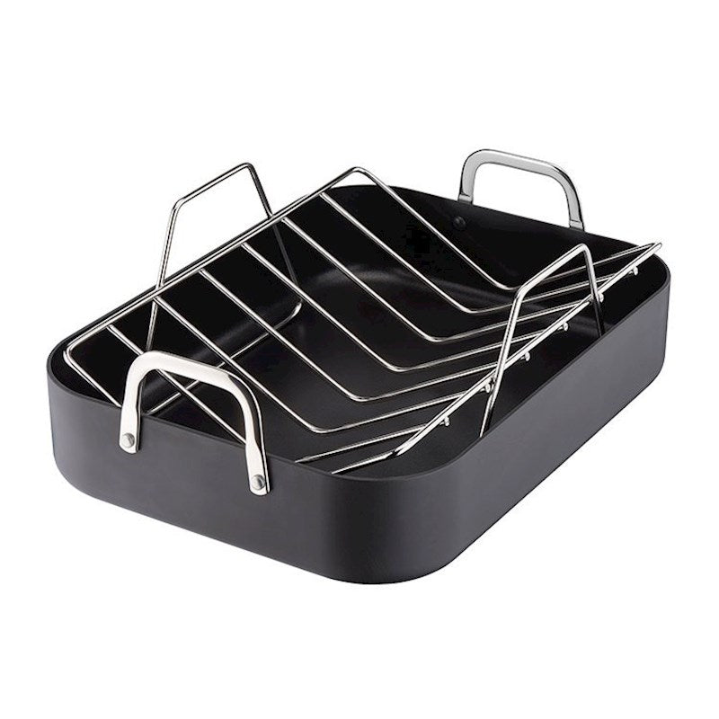 User manual and frequently asked questions Tefal Premium Specialty Hard Anodised Non-Stick Roaster & Rack 29x39cm