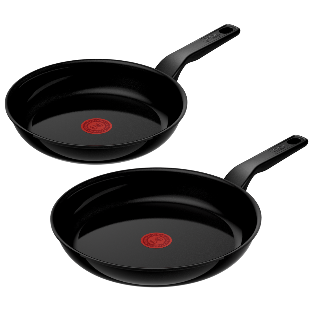 Tefal Renew Black Twinpack Frypan Set 24/28cm - Ceramic Non-Stick Coating