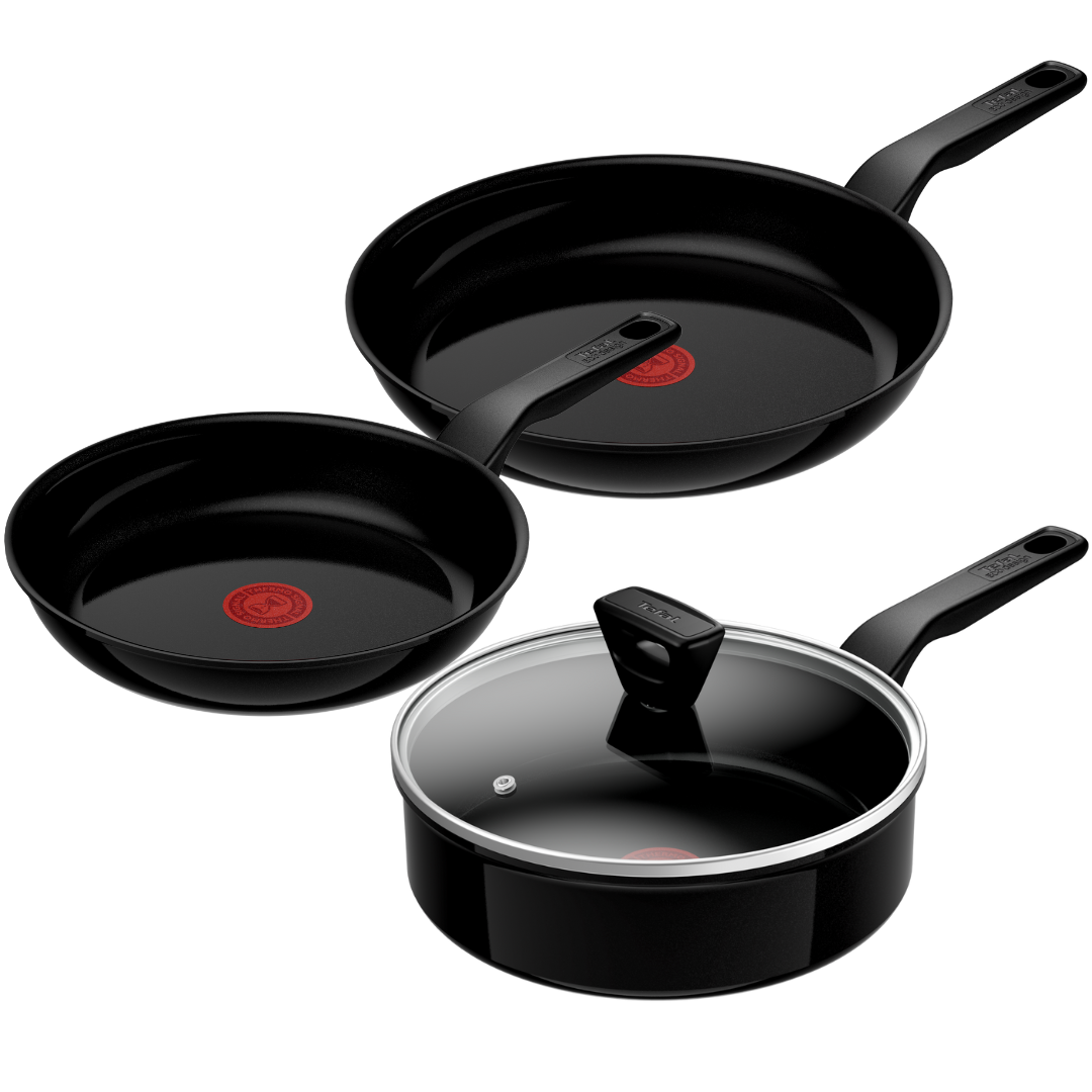 Tefal Renew Black Triple Pack 24/28cm Frypan & 24cm Sautepan - Ceramic Non-Stick Coating