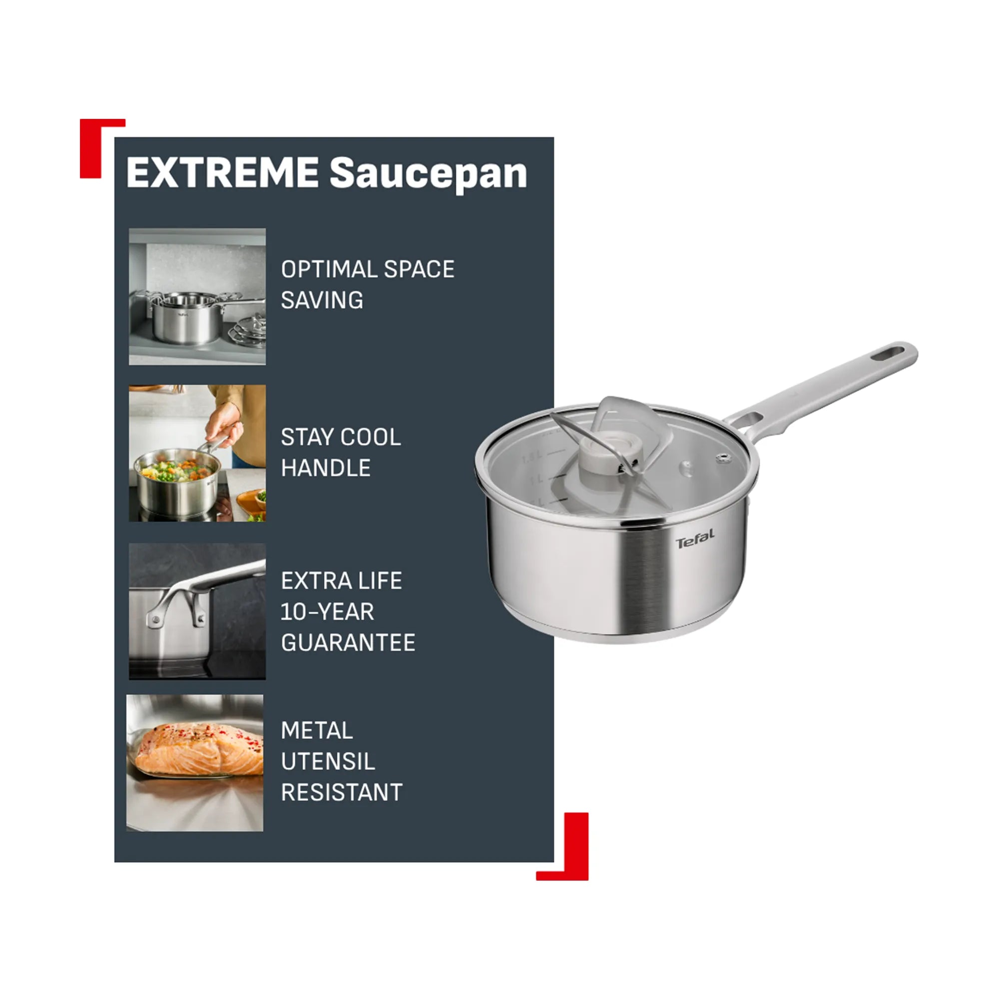 Tefal Space+ Extreme Induction Stainless Steel Saucepan 18cm + Lid