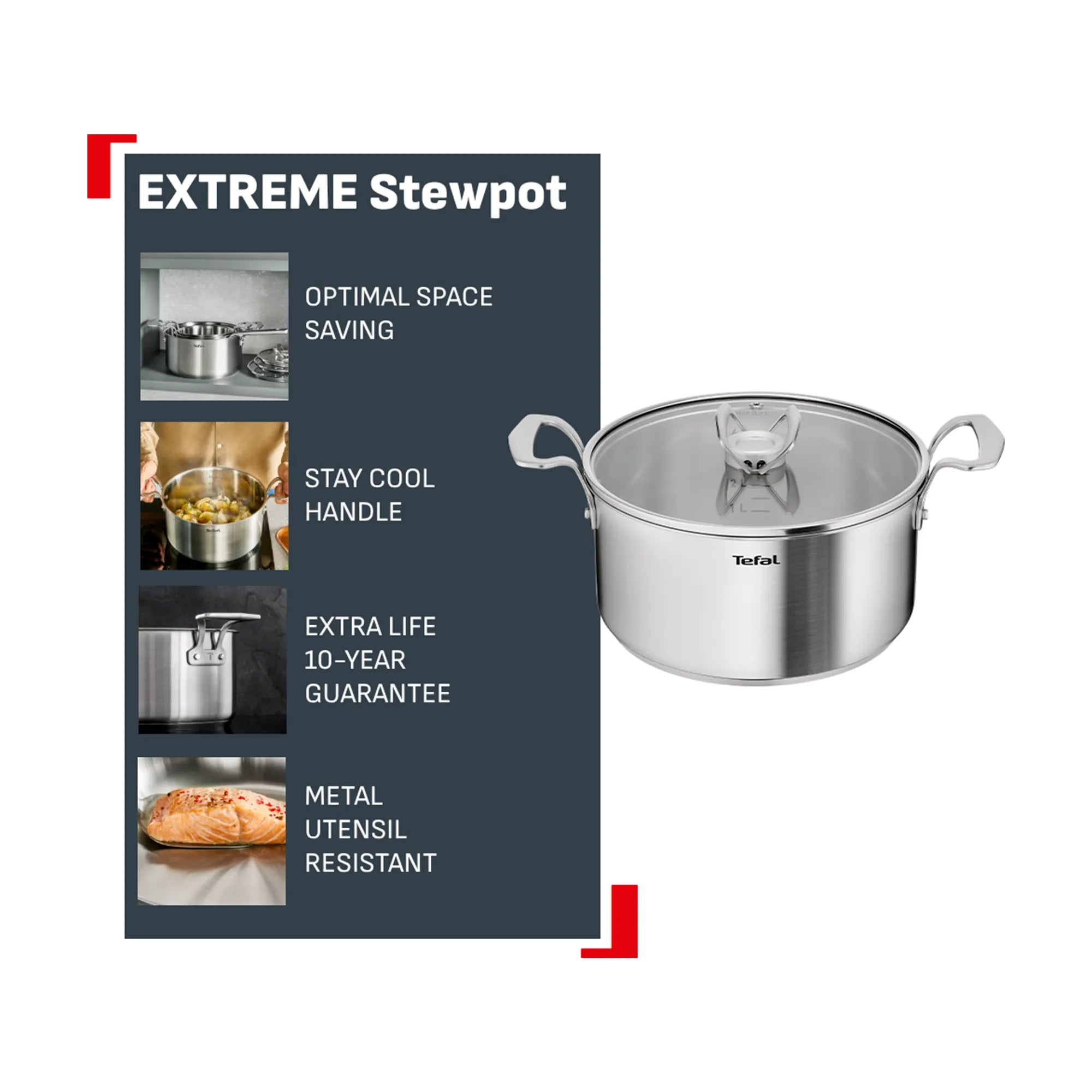 Tefal Space+ Extreme Induction Stainless Steel Stewpot 24cm + Lid