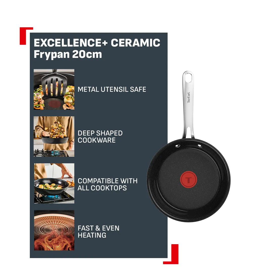 Tefal Excellence+ Ceramic Induction Non-Stick Frypan 20cm Features
