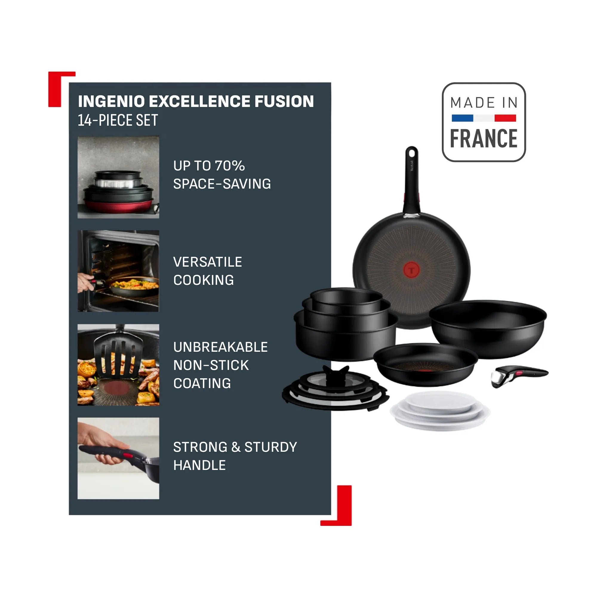 Tefal Ingenio Excellence Fusion Induction Non-Stick 14pc Set Features