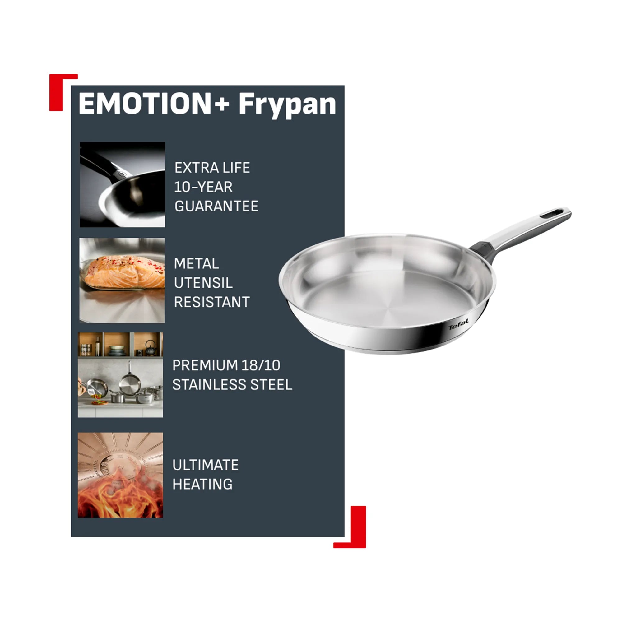 Tefal Emotion+ Induction Stainless Steel Uncoated Twin Pack Frypan 24/28cm