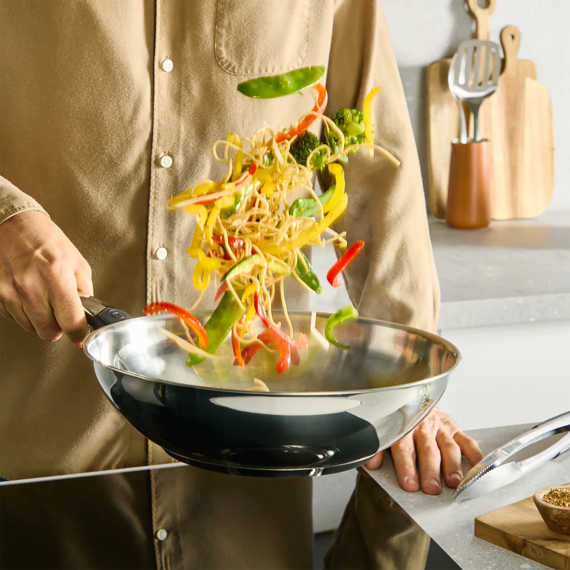 Tefal Emotion+ Induction Stainless Steel Uncoated Wok 28cm