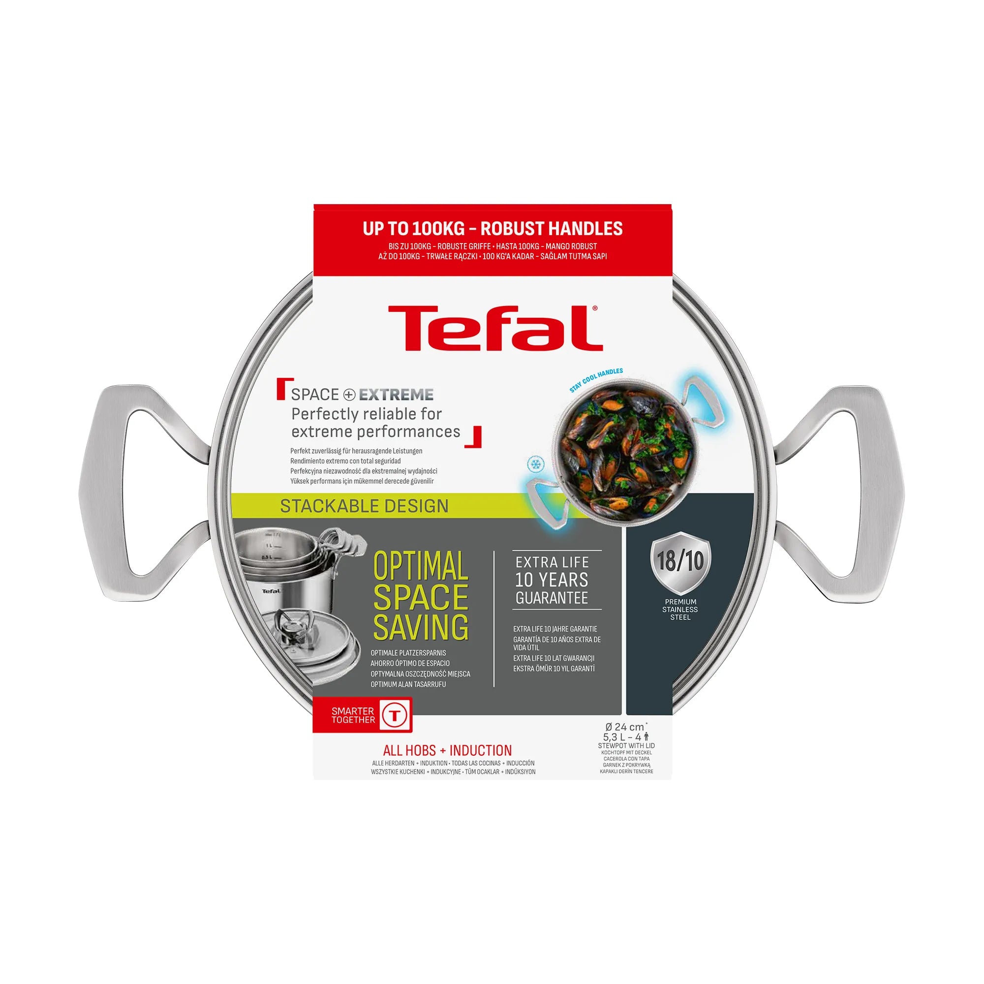 Tefal Space+ Extreme Induction Stainless Steel Stewpot 24cm + Lid