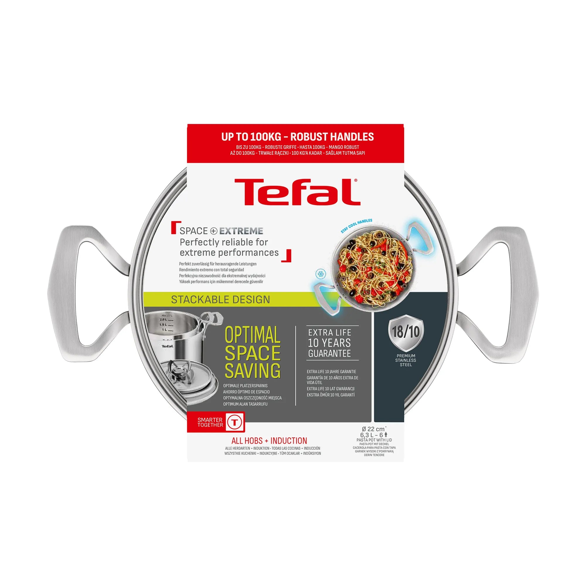Tefal Space+ Extreme Induction Stainless Steel Pasta Pot 22cm + Lid